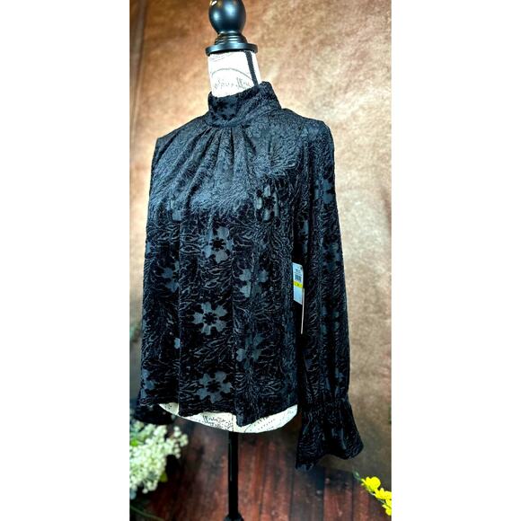 1. State High Neck Open Back Long Sleeve Blouse Rich Black M - Picture 8 of 16